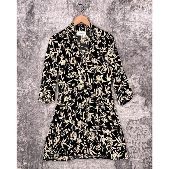 Ba&sh Dress Small Womens Black Floral Shawl Collar Button Down Mini - Picture 1 of 9